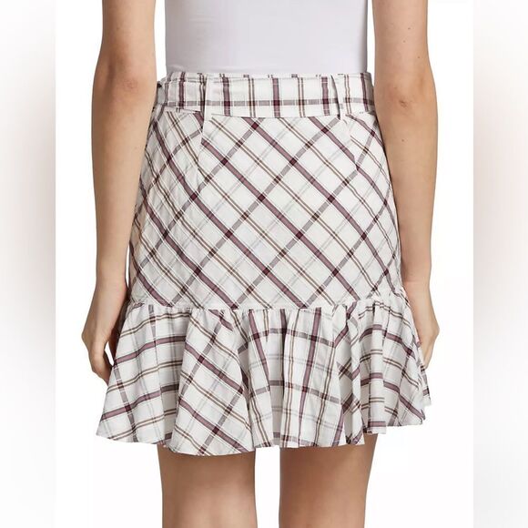 Veronica Beard Memphis Ruffle Mini Skirt Plaid White Multi Size 8 - Picture 3 of 13